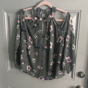 Charlotte Russe Floral Cutout Blouse in Olive